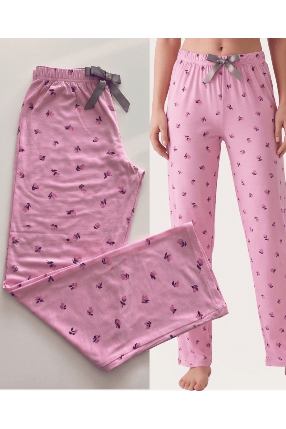 Viskon Pembe Çiçek Desenli Kadın Pijama Altı Viskon Pembe Çiçek Desenli Kadın Pijama Altı